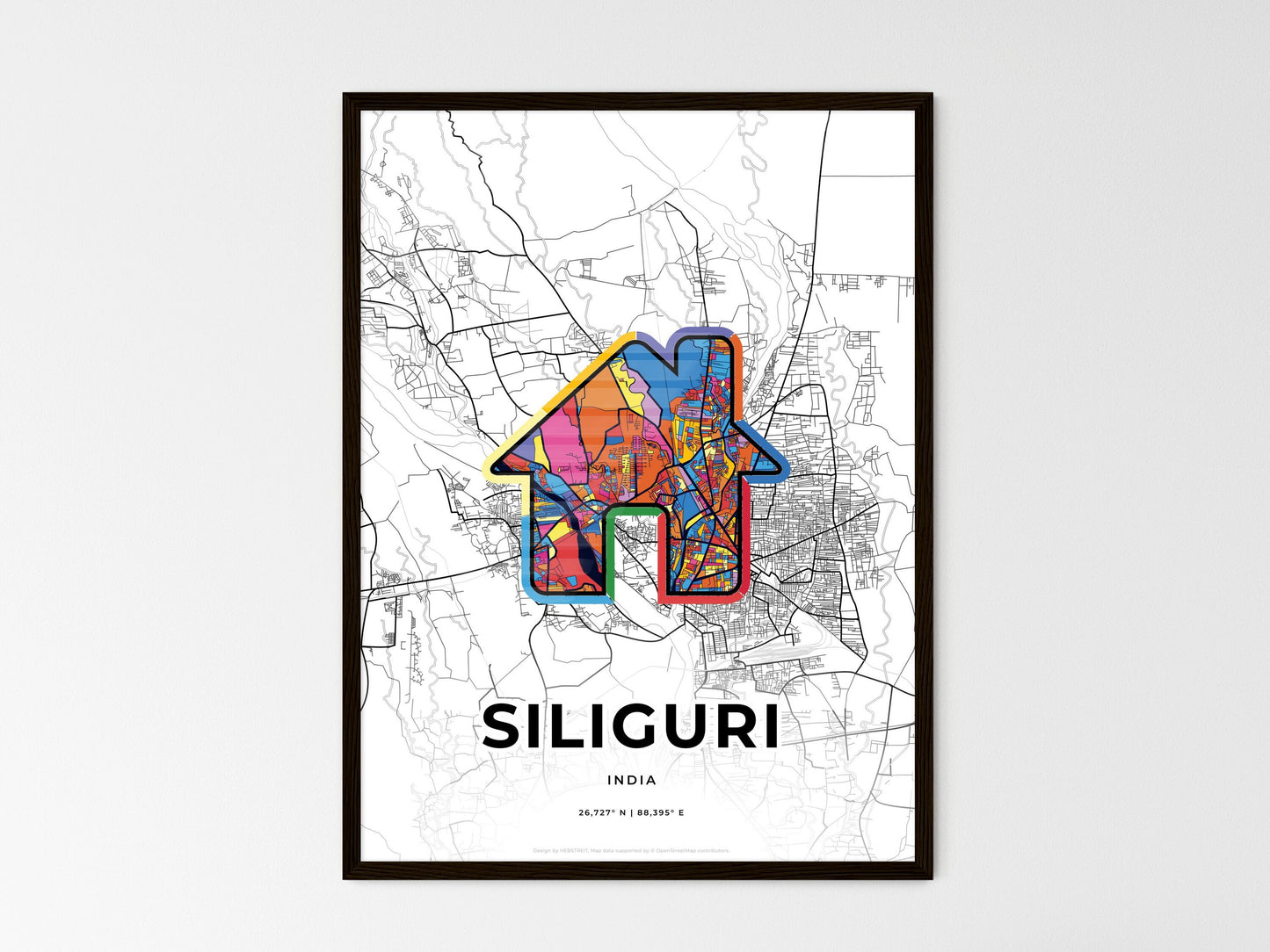 Siliguri India wedding art map with home icon