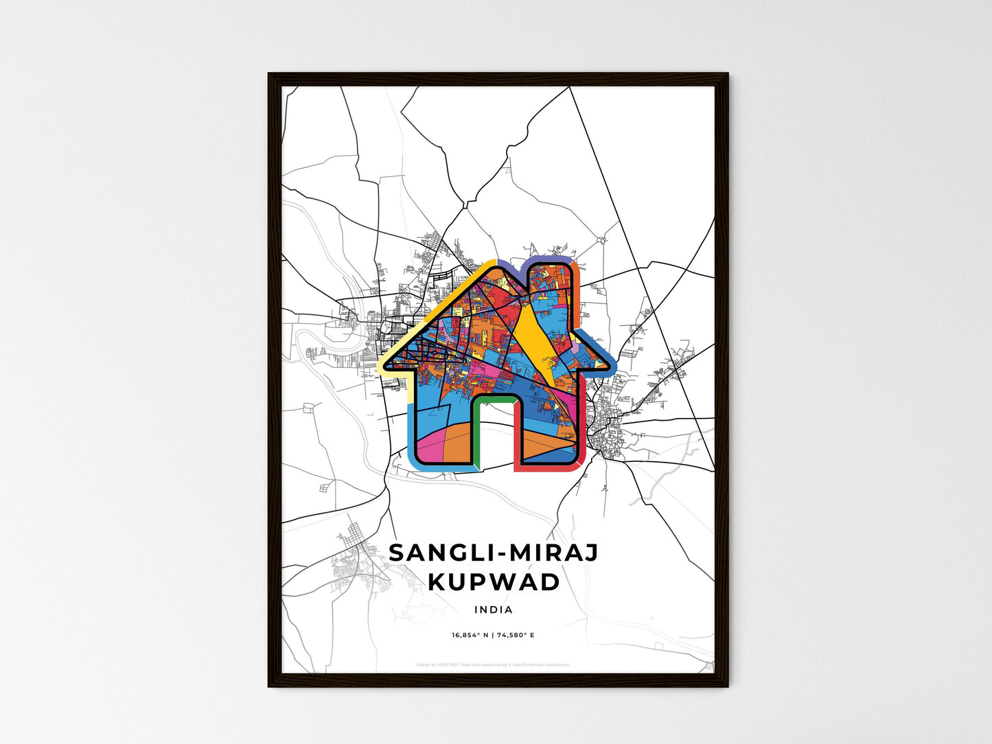 Sangli-Miraj Kupwad India wedding art map with home icon