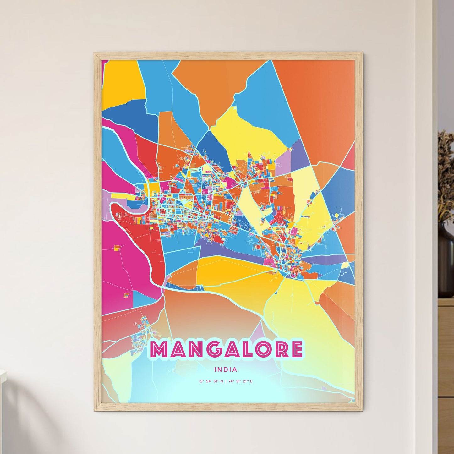Colorful MANGALORE INDIA Fine Art Map Crazy Colors