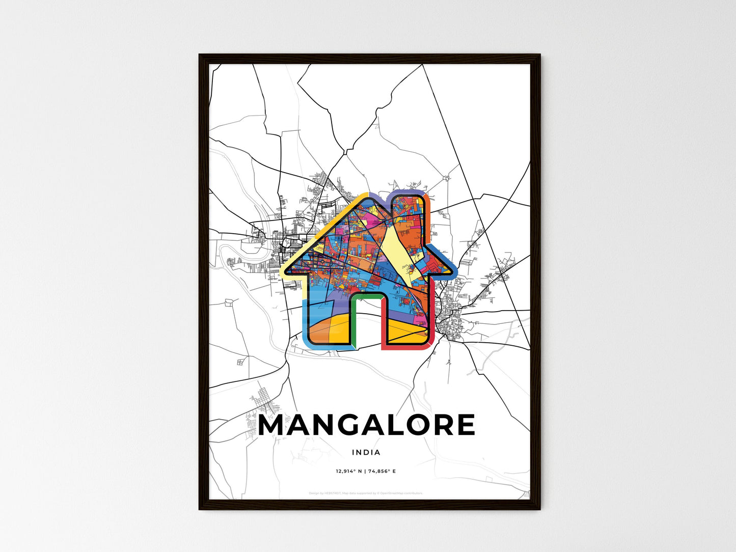 Mangalore India wedding art map with home icon