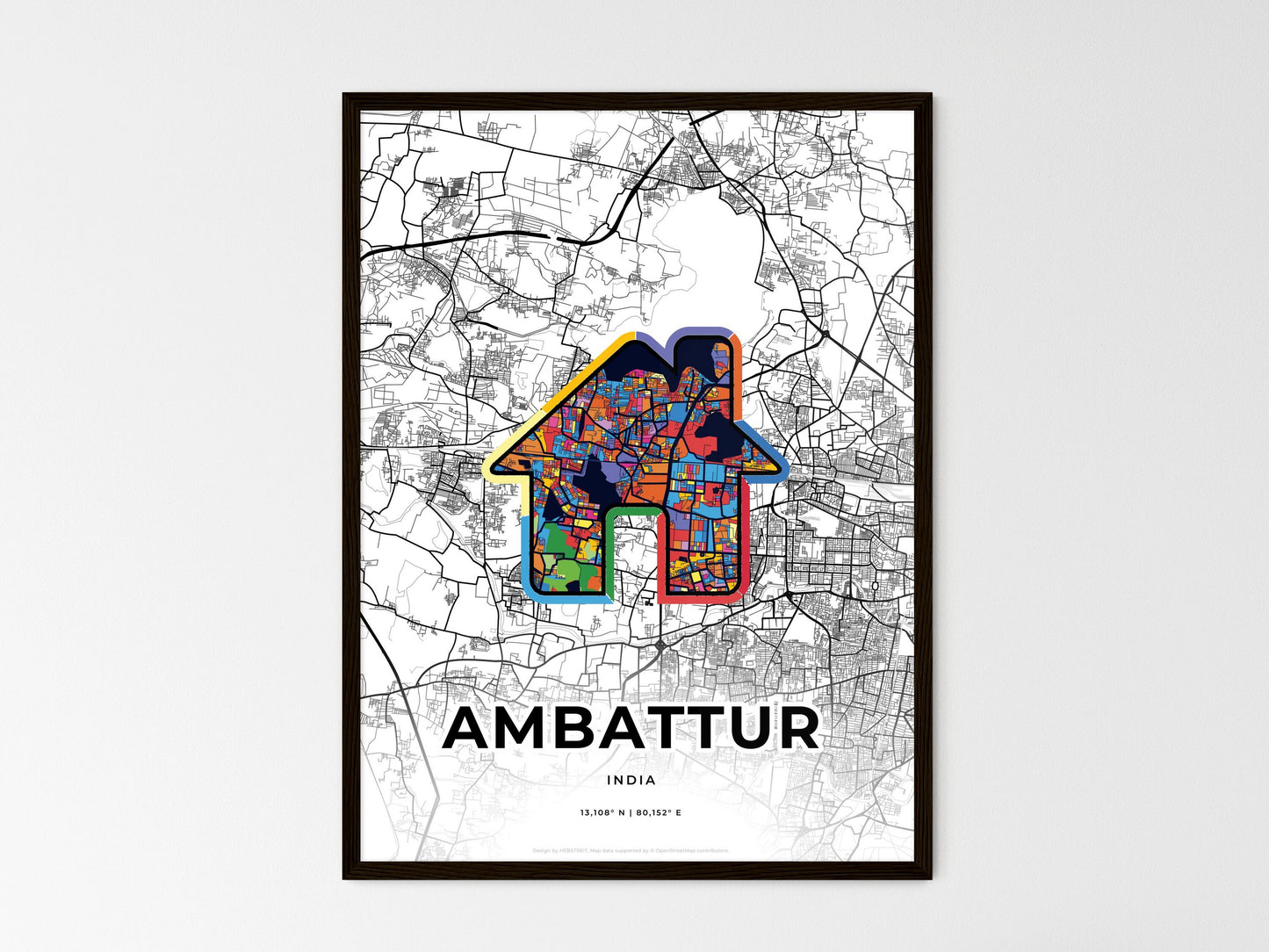 Ambattur India wedding art map with home icon