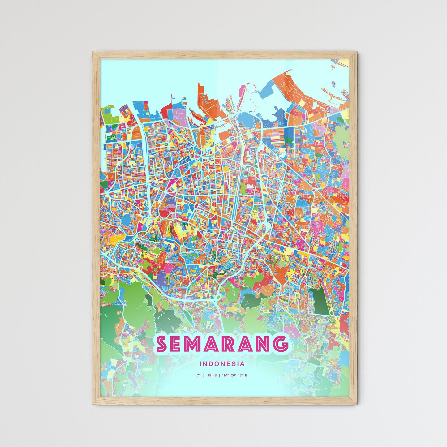 Colorful SEMARANG INDONESIA Fine Art Map Crazy Colors