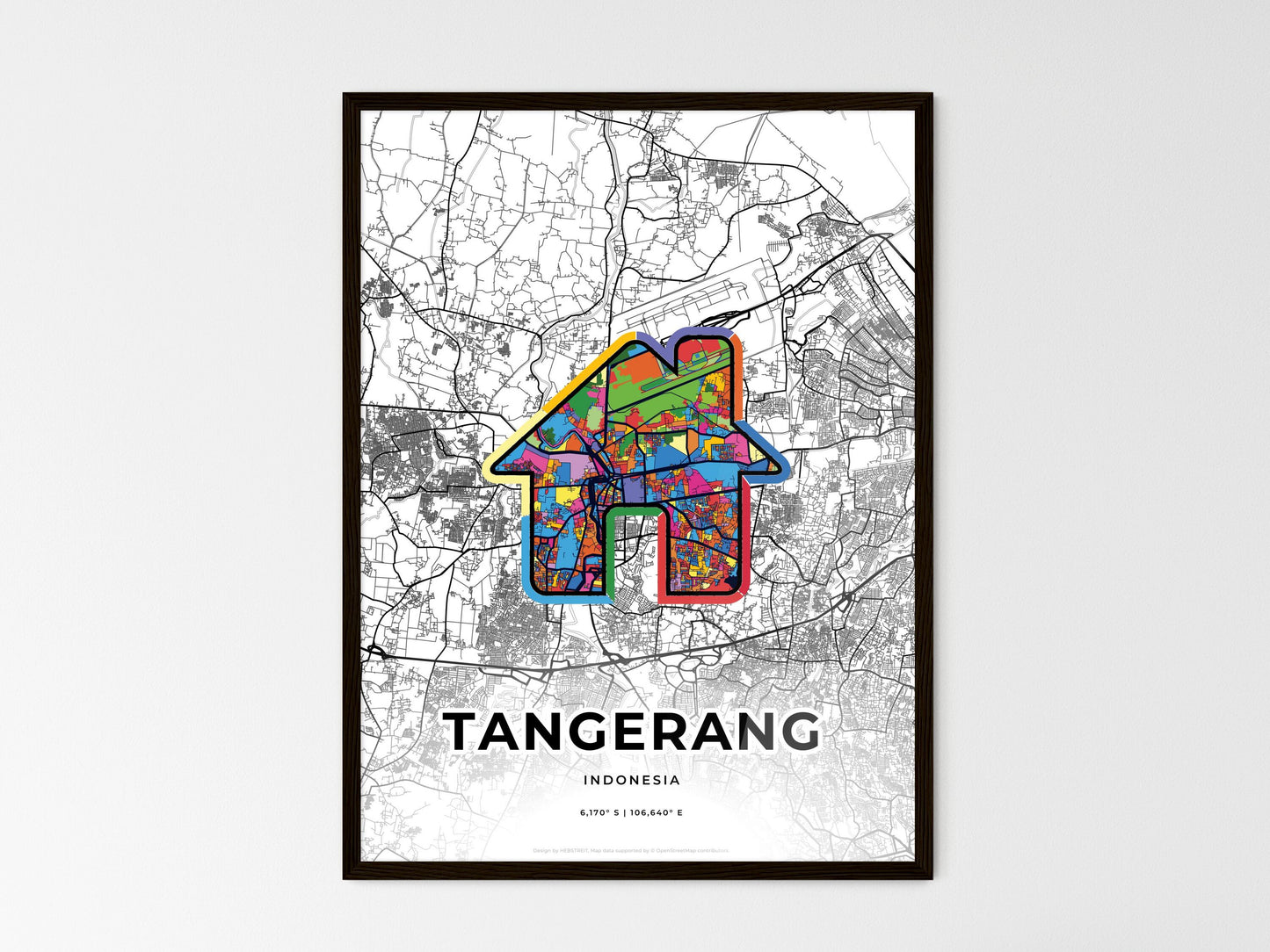Tangerang Indonesia wedding art map with home icon