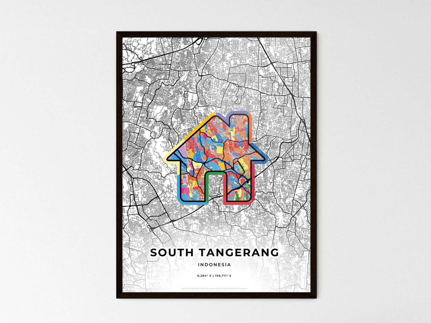 South Tangerang Indonesia wedding art map with home icon