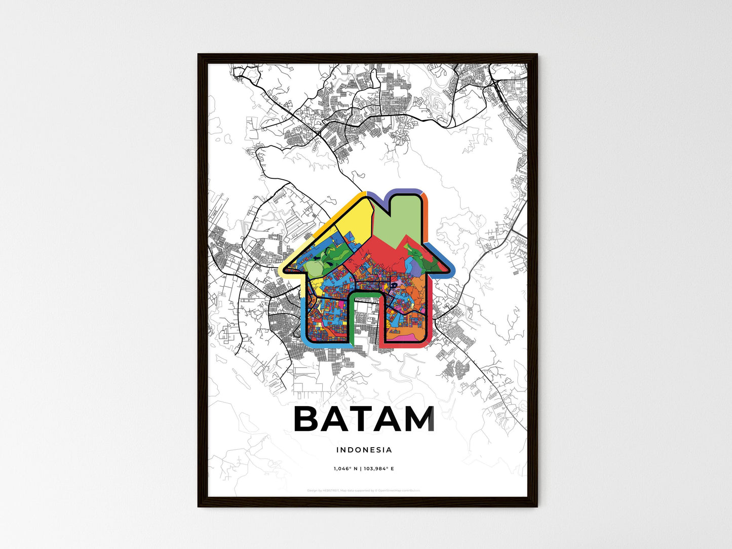 Batam Indonesia wedding art map with home icon
