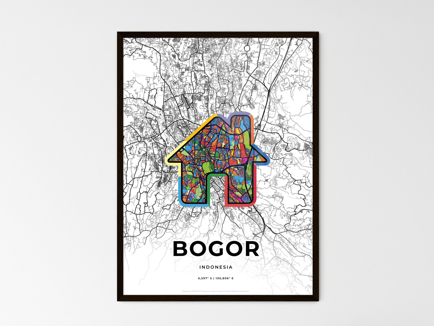 Bogor Indonesia wedding art map with home icon