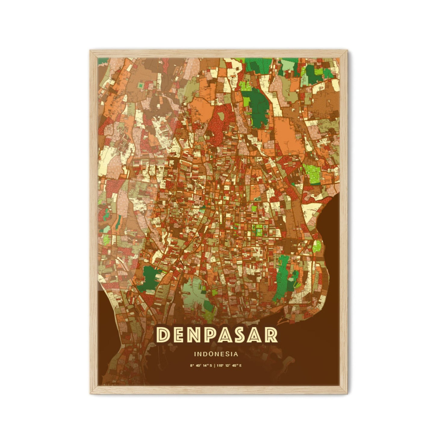 Colorful DENPASAR INDONESIA Fine Art Map Farmhouse