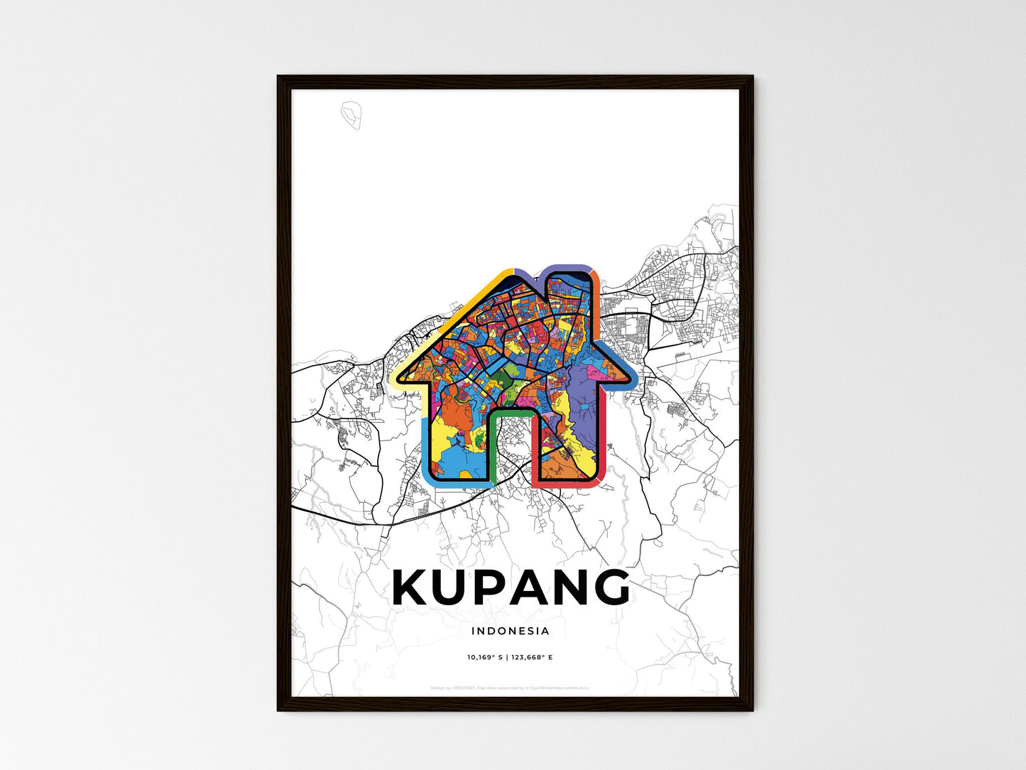 Kupang Indonesia wedding art map with home icon