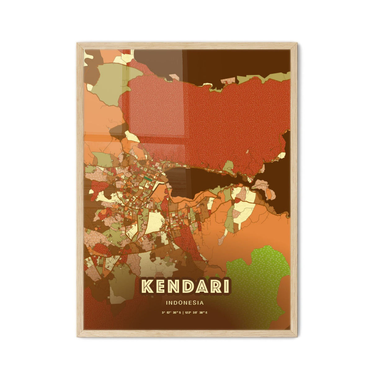 Colorful KENDARI INDONESIA Fine Art Map Farmhouse