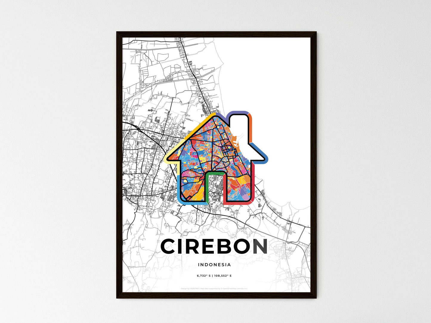 Cirebon Indonesia wedding art map with home icon