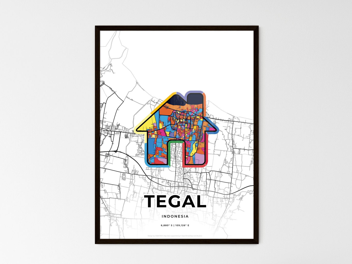 Tegal Indonesia wedding art map with home icon