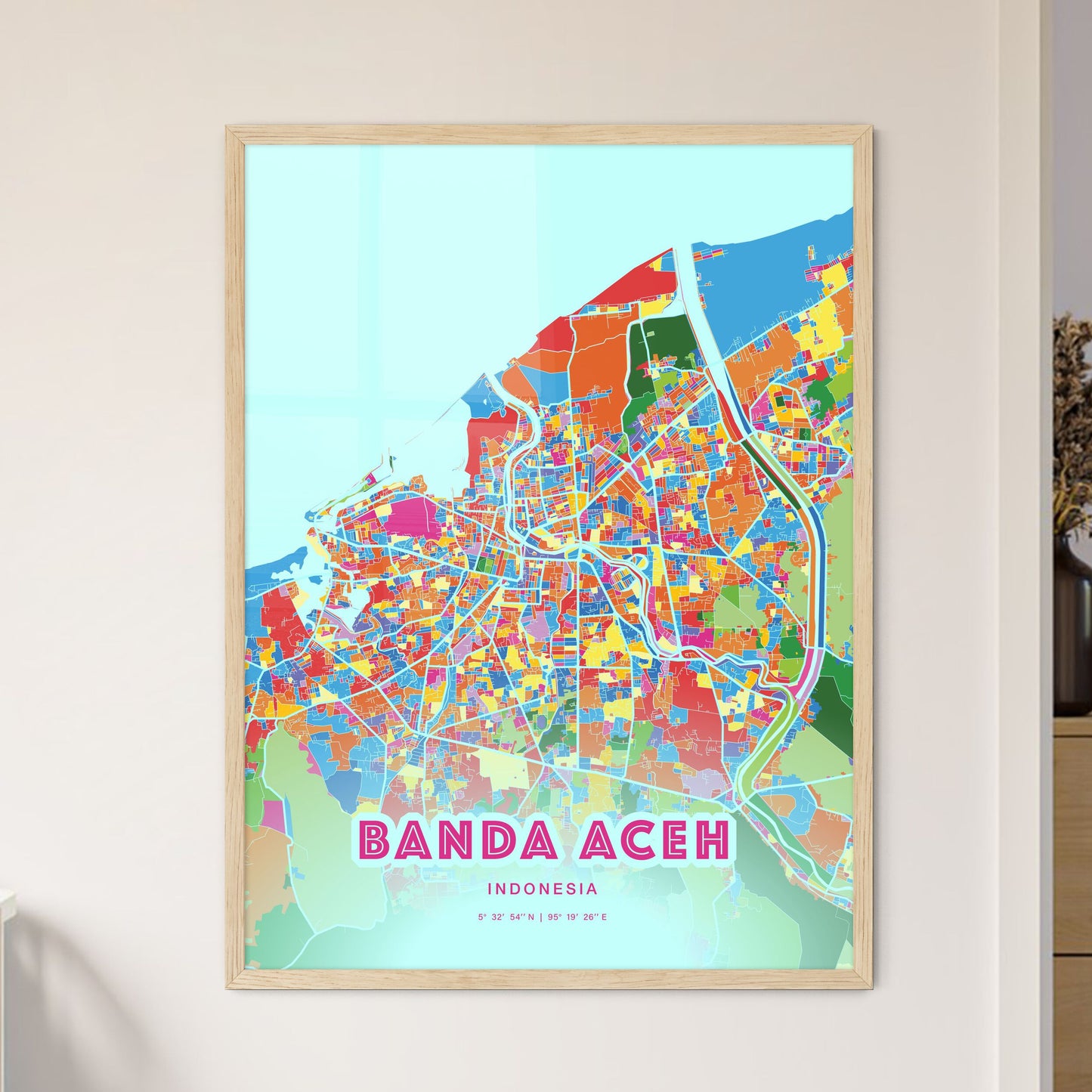 Colorful BANDA ACEH INDONESIA Fine Art Map Crazy Colors