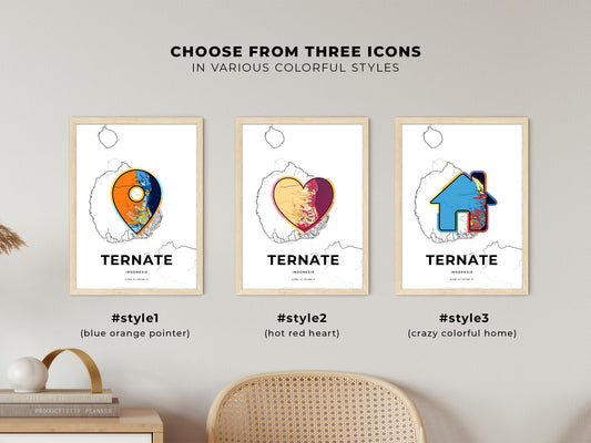 Ternate Indonesia maps with colorful icons