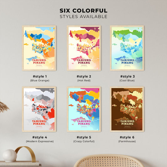 Colorful TANJUNG PINANG INDONESIA Fine Art Map Blue Orange