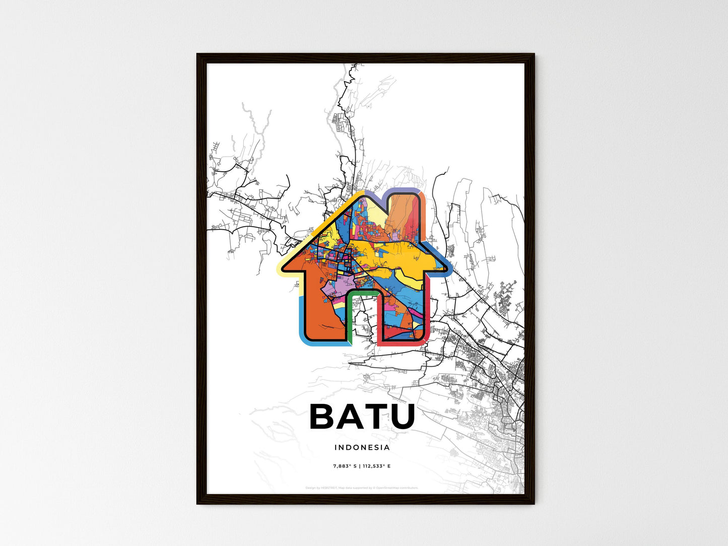 Batu Indonesia wedding art map with home icon