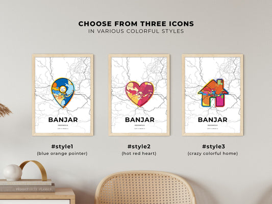 Banjar Indonesia maps with colorful icons