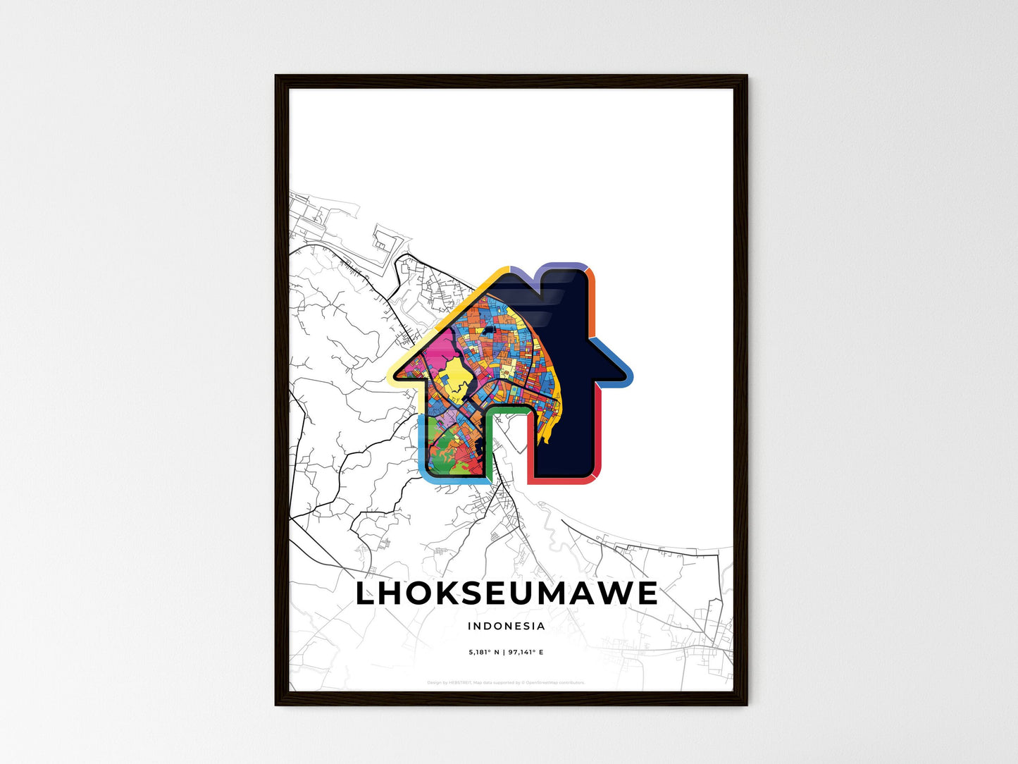 Lhokseumawe Indonesia wedding art map with home icon