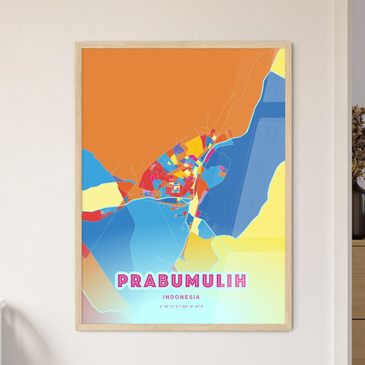Colorful PRABUMULIH INDONESIA Fine Art Map Crazy Colors