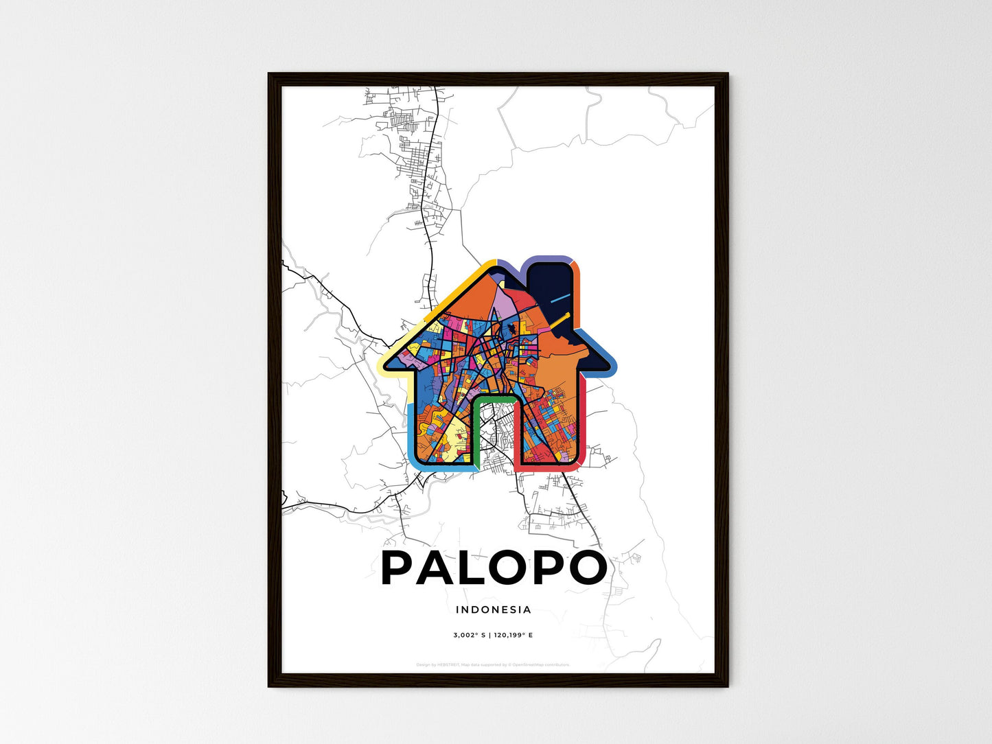 Palopo Indonesia wedding art map with home icon