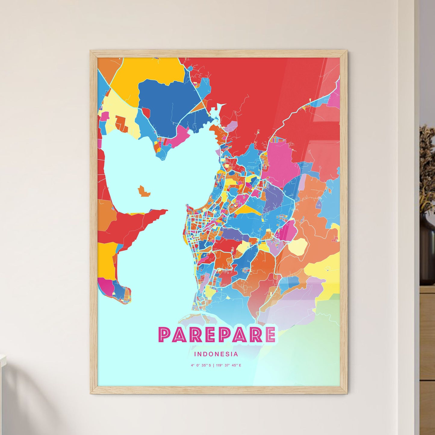 Colorful PAREPARE INDONESIA Fine Art Map Crazy Colors
