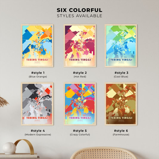 Colorful TEBING TINGGI INDONESIA Fine Art Map Blue Orange