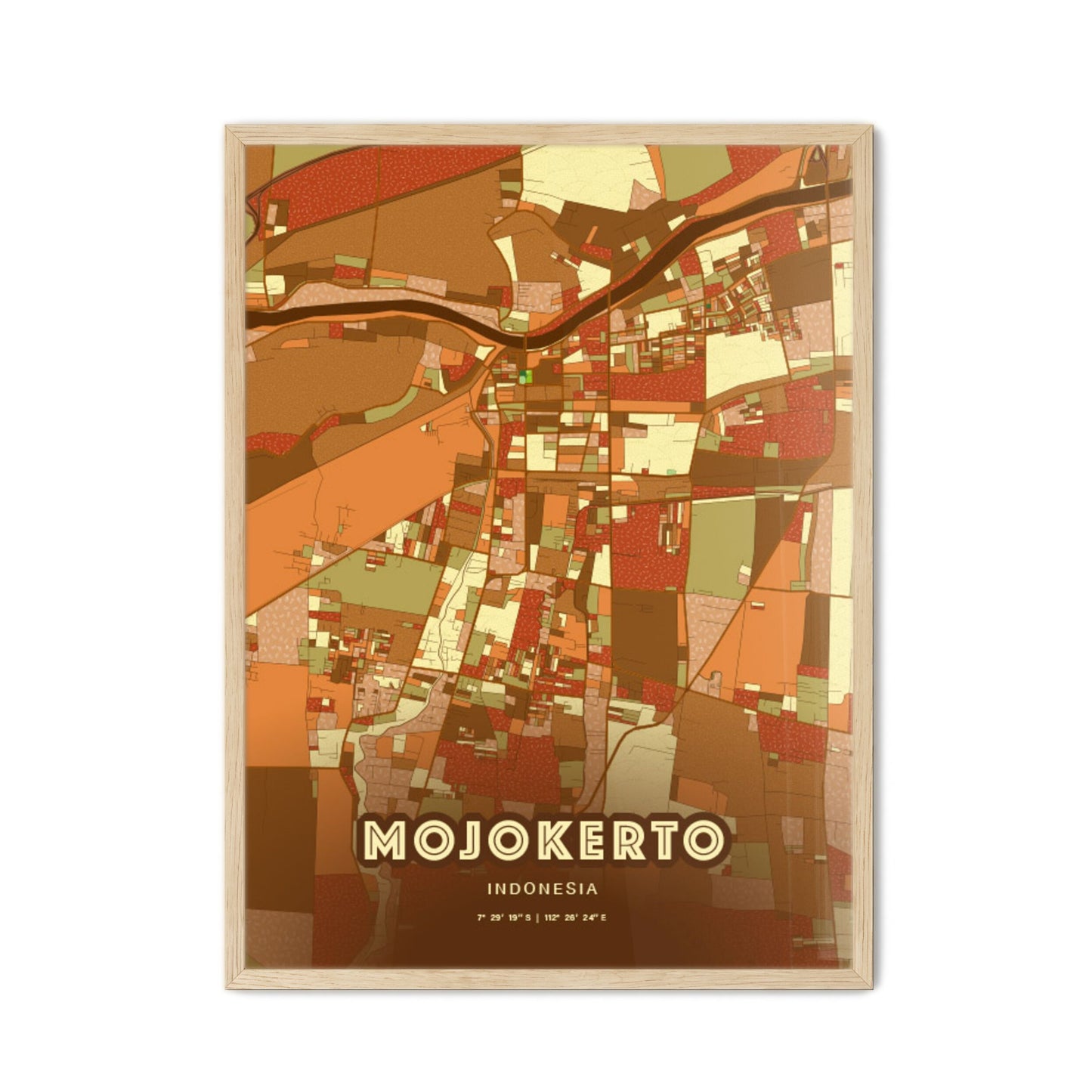 Colorful MOJOKERTO INDONESIA Fine Art Map Farmhouse
