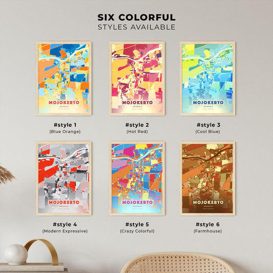Colorful MOJOKERTO INDONESIA Fine Art Map Blue Orange