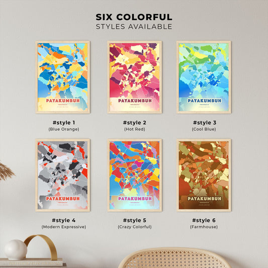 Colorful PAYAKUMBUH INDONESIA Fine Art Map Blue Orange