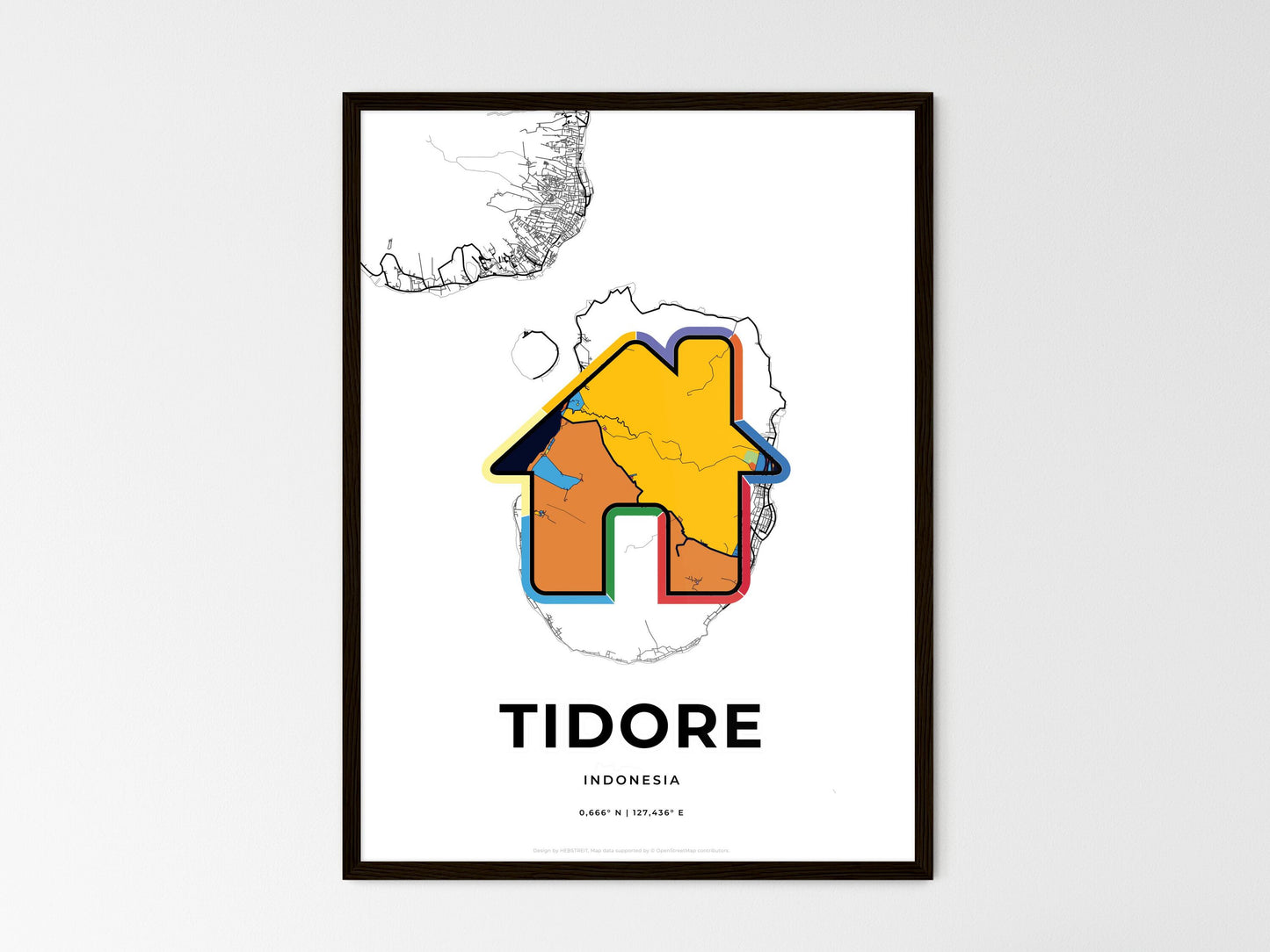 Tidore Indonesia wedding art map with home icon