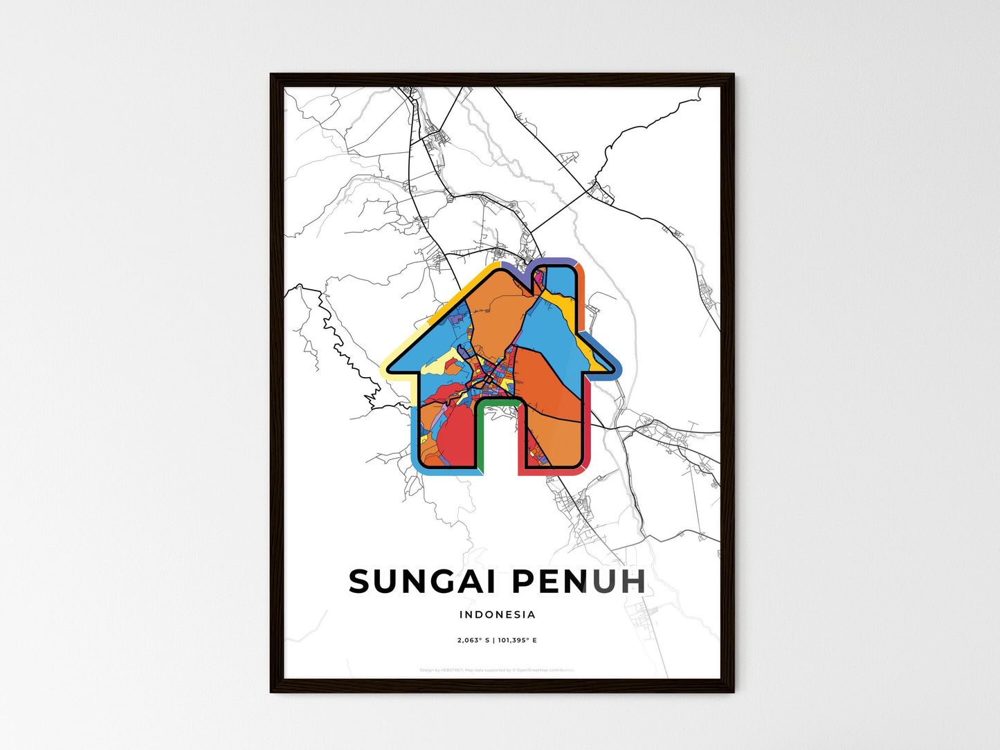 Sungai Penuh Indonesia wedding art map with home icon