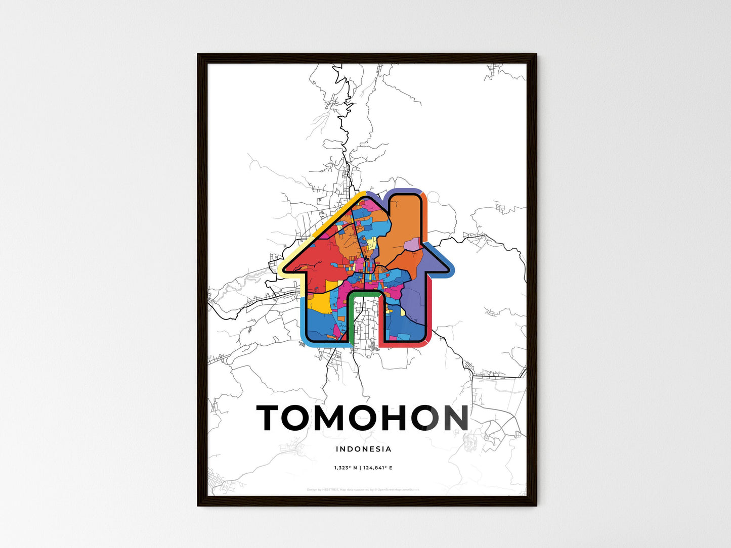 Tomohon Indonesia wedding art map with home icon