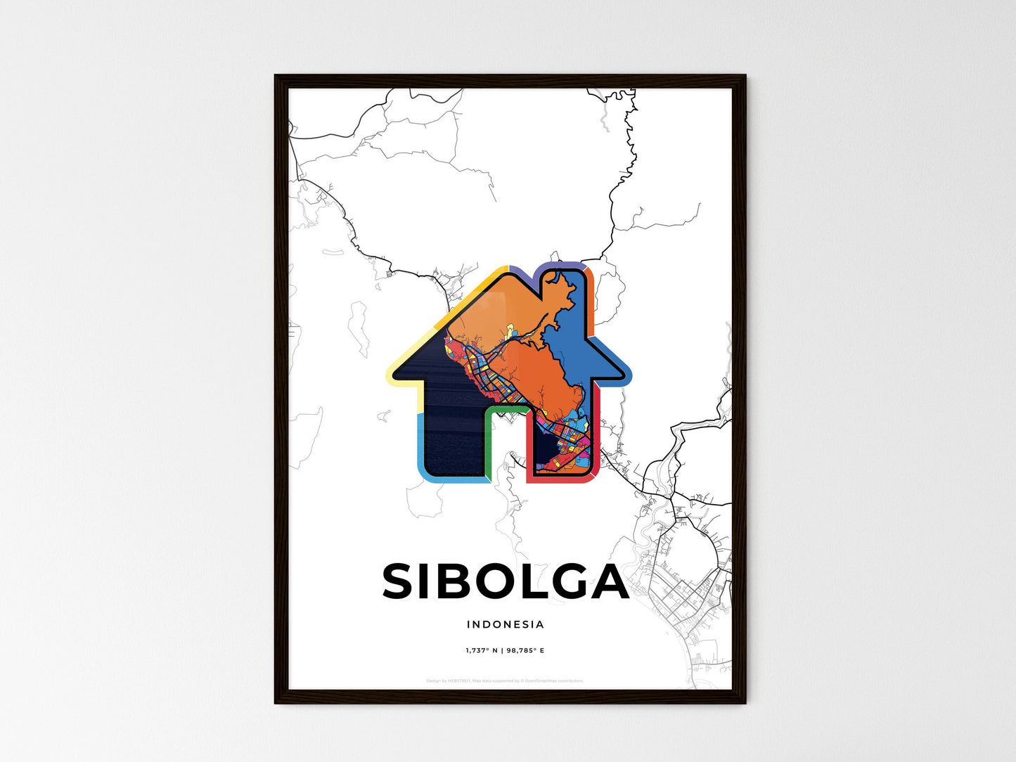 Sibolga Indonesia wedding art map with home icon