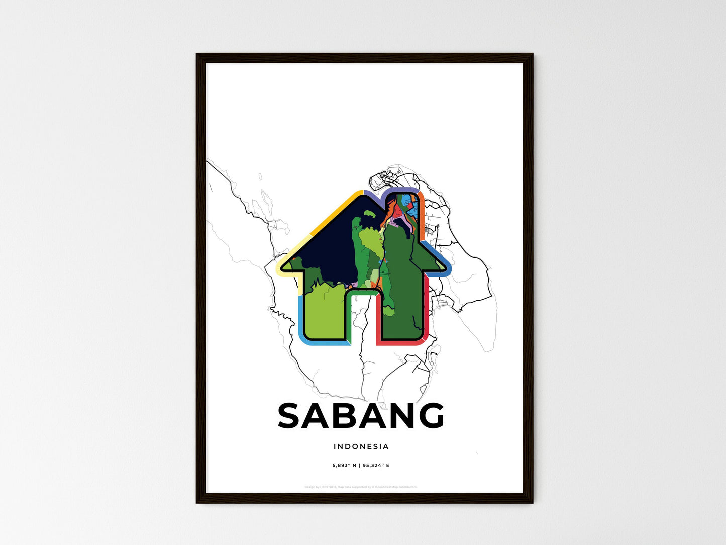 Sabang Indonesia wedding art map with home icon