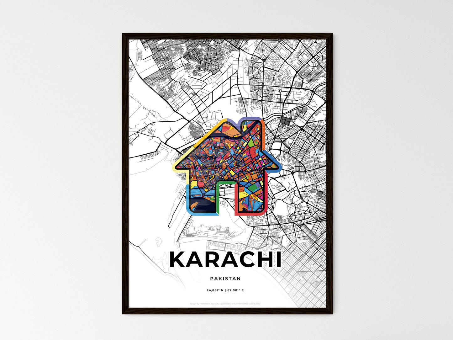 Karachi Pakistan wedding art map with home icon