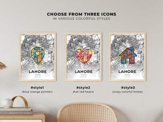 Lahore Pakistan maps with colorful icons
