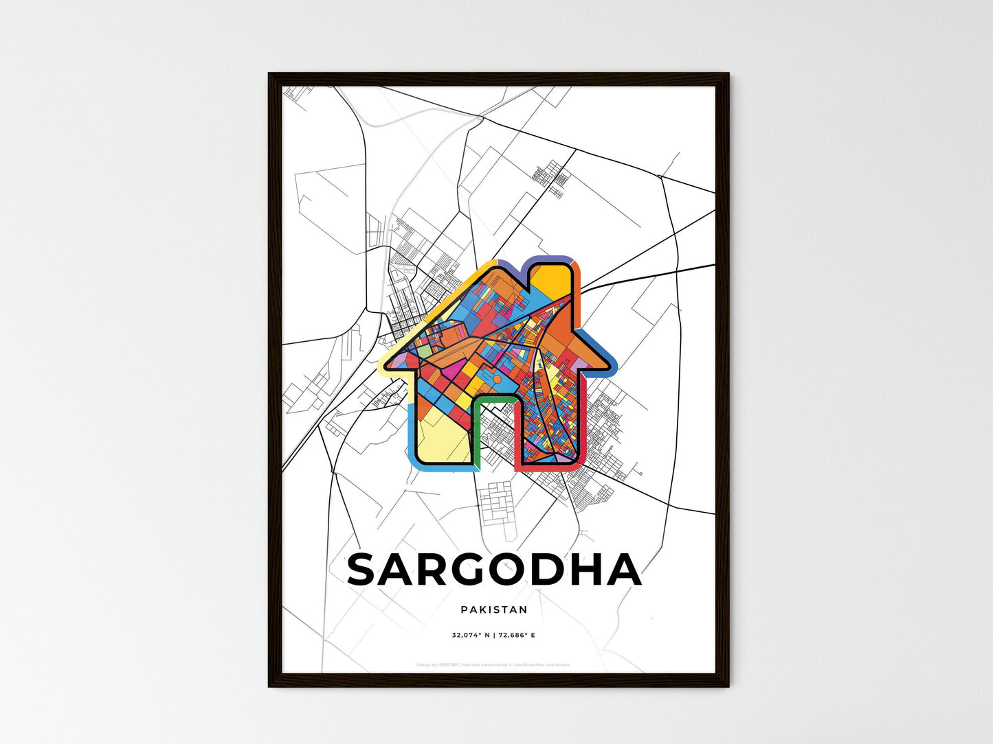 Sargodha Pakistan wedding art map with home icon