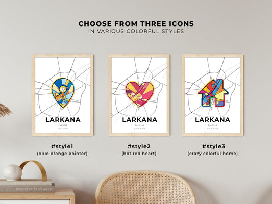 Larkana Pakistan maps with colorful icons