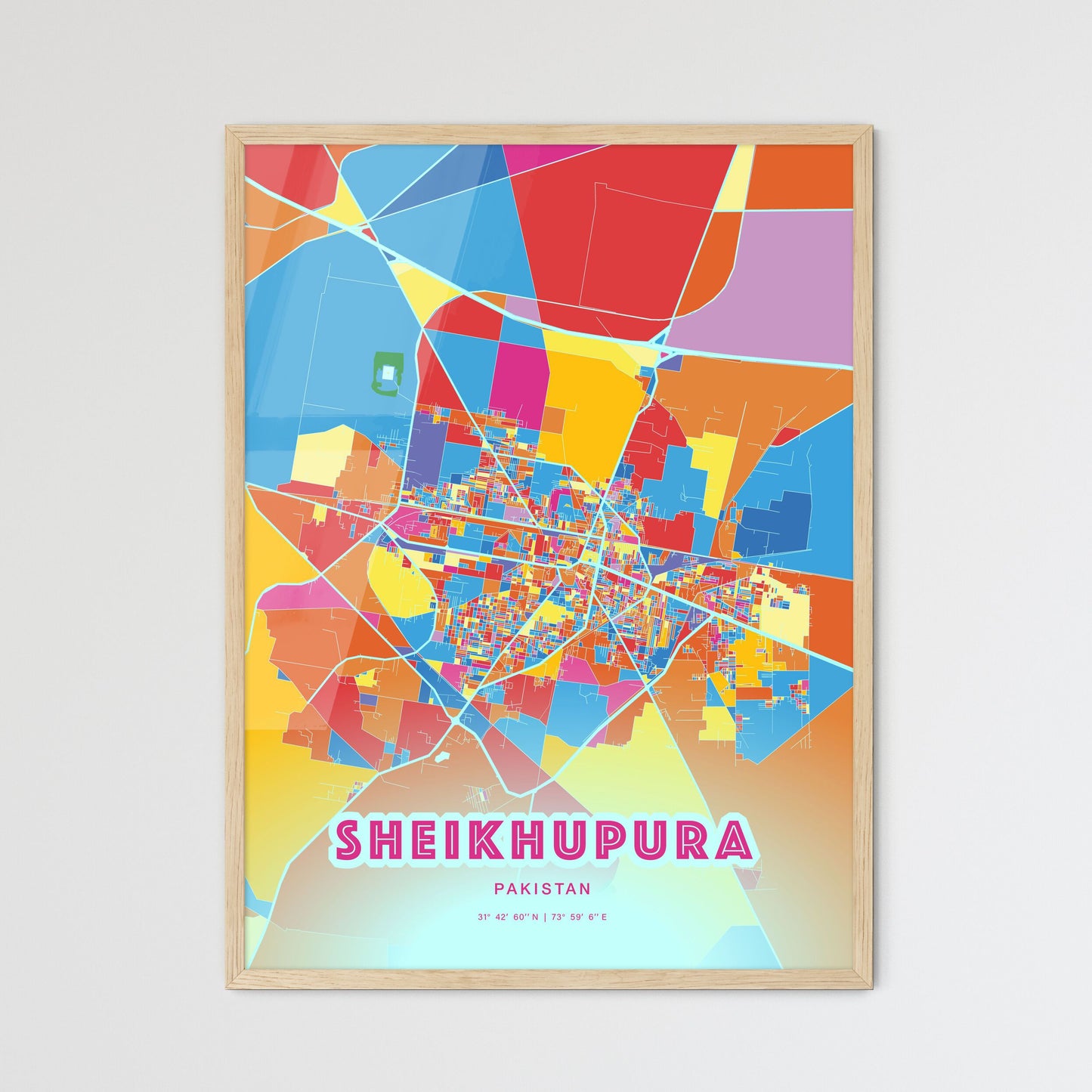 Colorful SHEIKHUPURA PAKISTAN Fine Art Map Crazy Colors