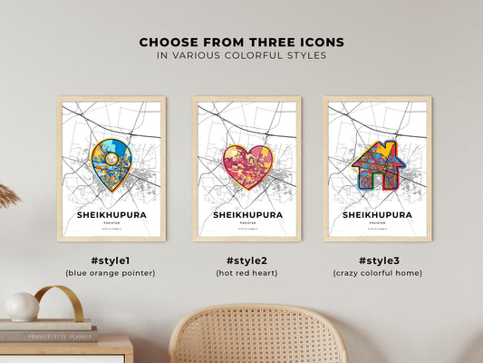 Sheikhupura Pakistan maps with colorful icons