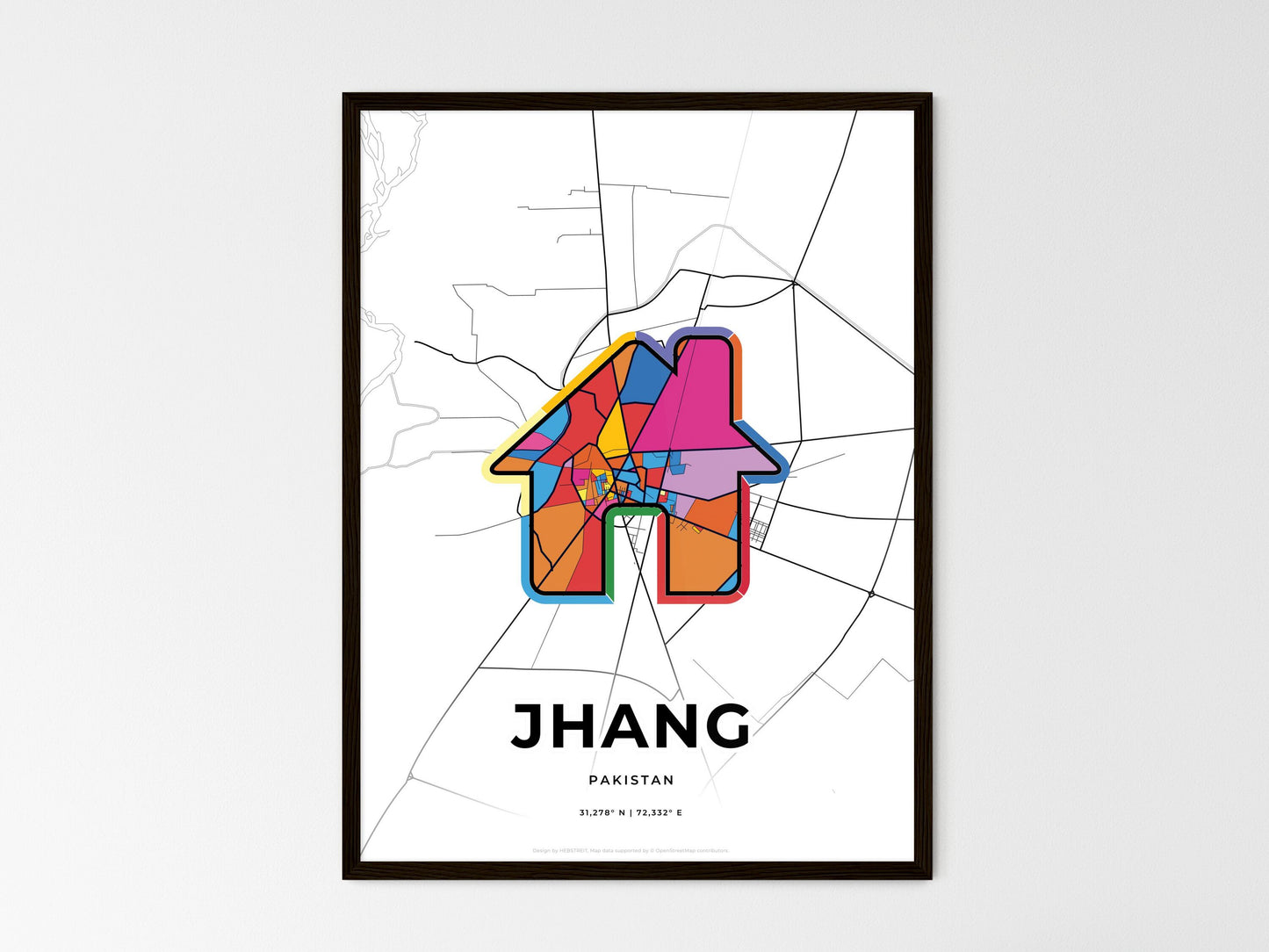Jhang Pakistan wedding art map with home icon