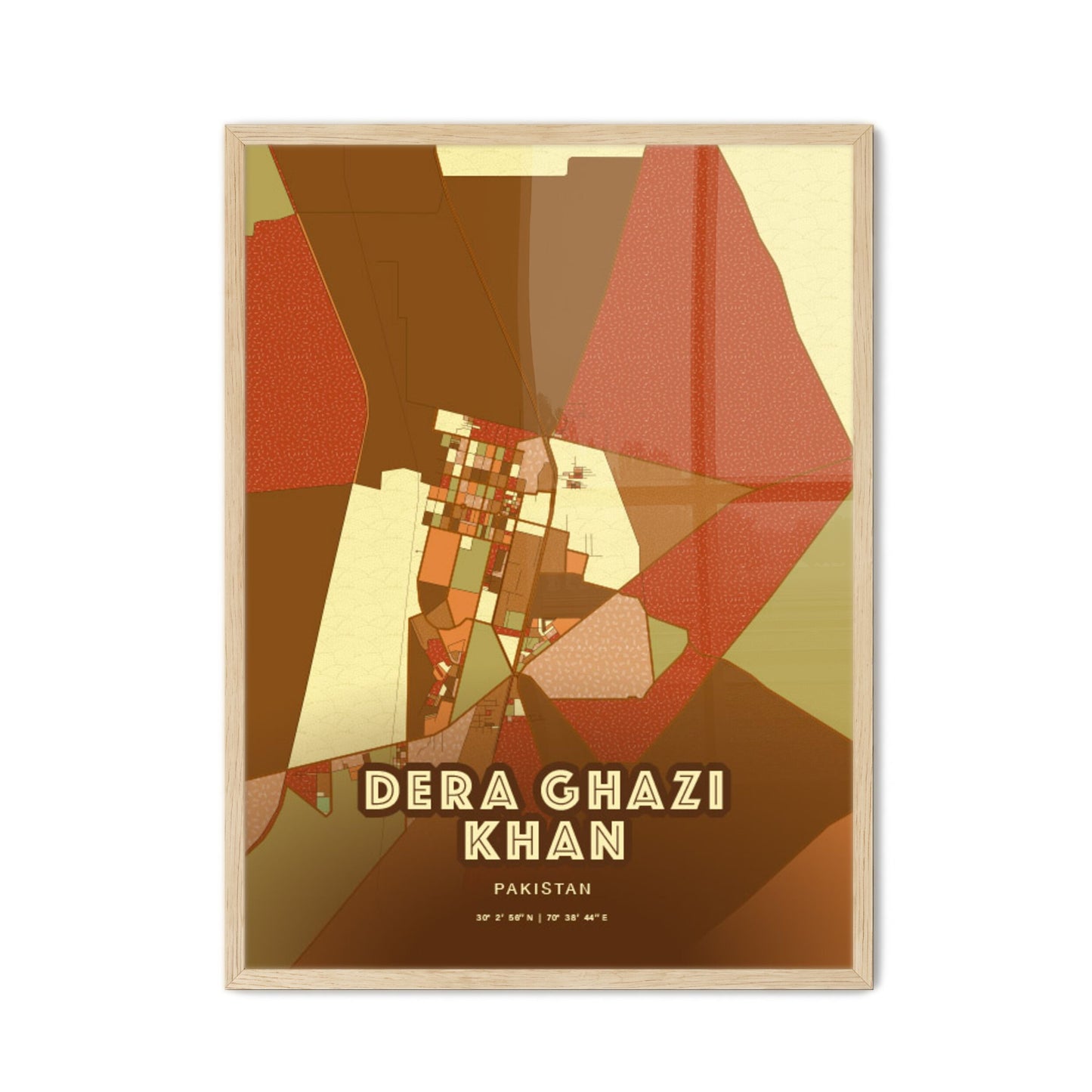 Colorful DERA GHAZI KHAN PAKISTAN Fine Art Map Farmhouse
