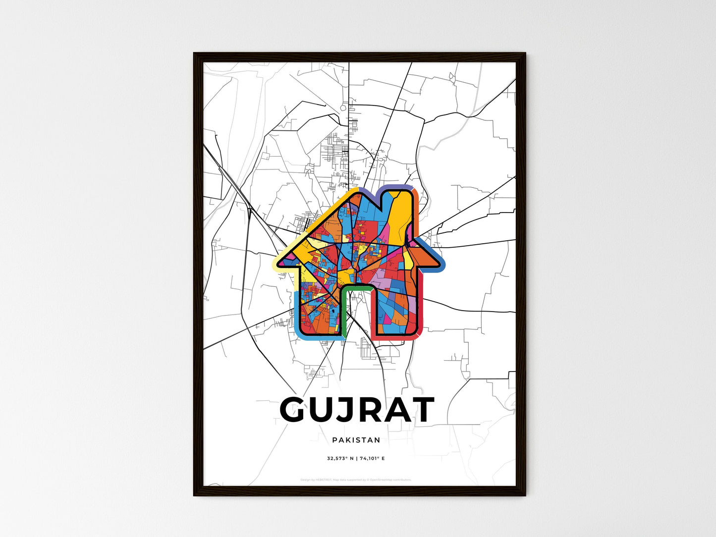 Gujrat Pakistan wedding art map with home icon