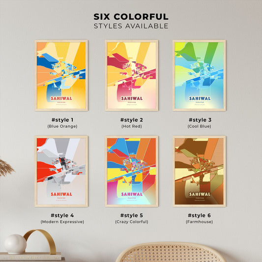 Colorful SAHIWAL PAKISTAN Fine Art Map Blue Orange