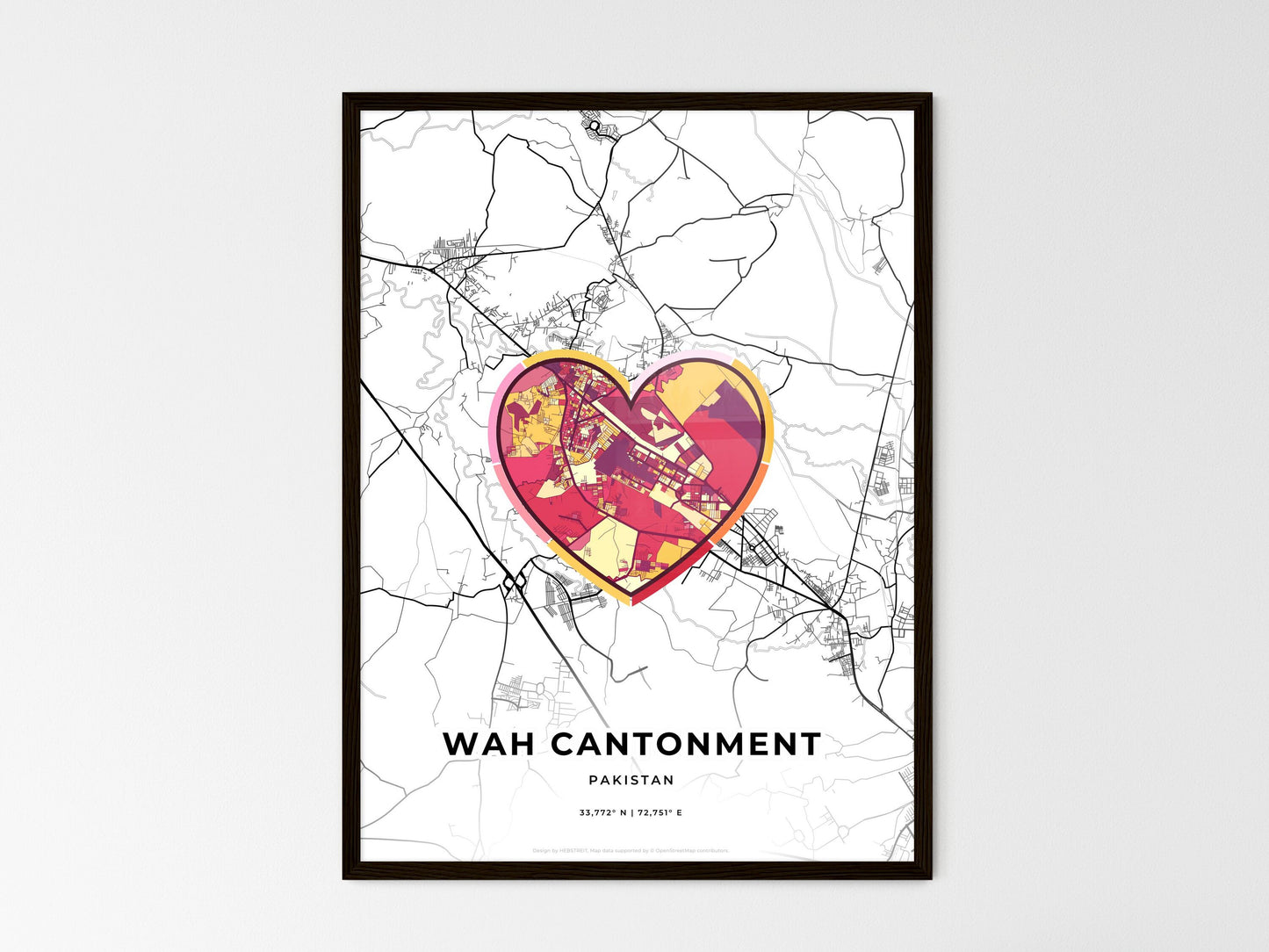 Wah Cantonment Pakistan wedding art map with heart icon