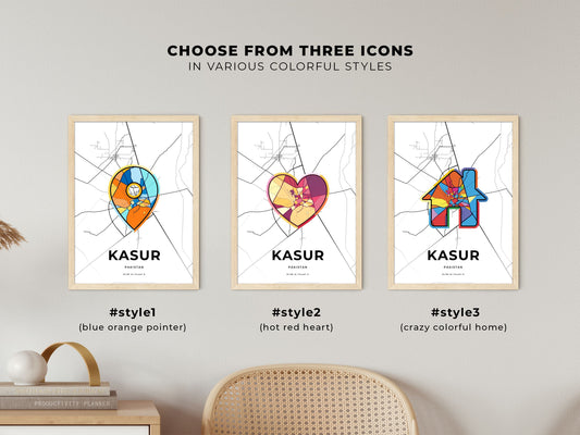 Kasur Pakistan maps with colorful icons