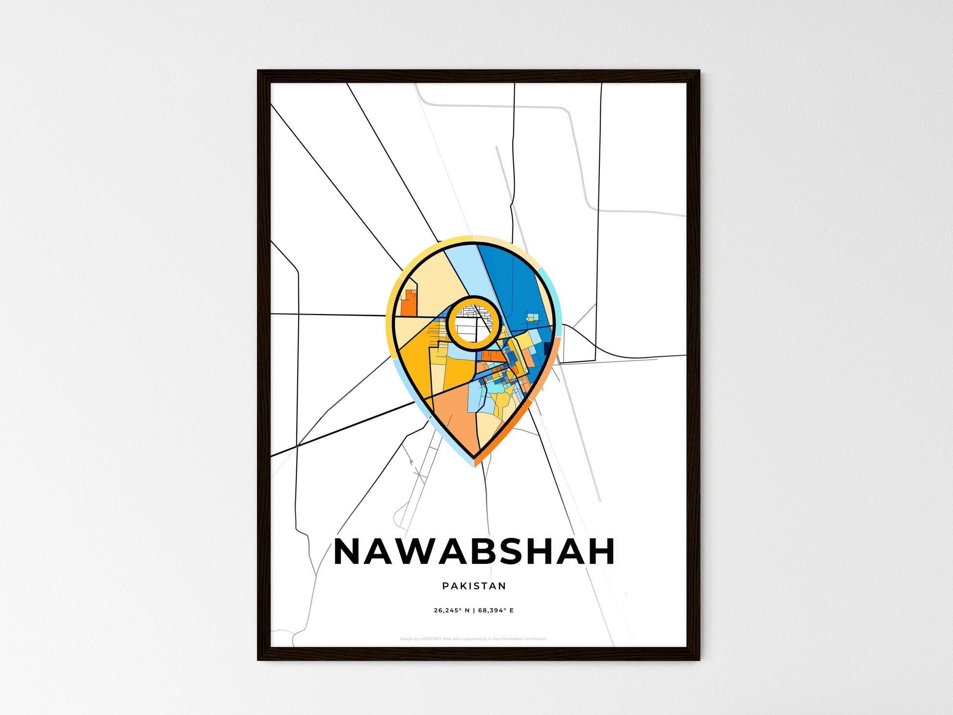 NAWABSHAH PAKISTAN minimal art map with a colorful icon. Where it all began, Couple map gift. Style 1