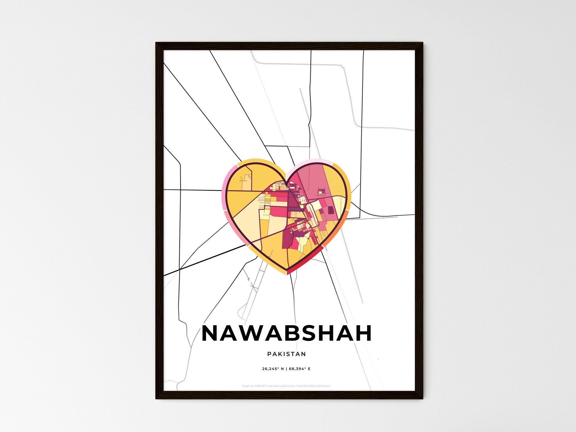 NAWABSHAH PAKISTAN minimal art map with a colorful icon. Where it all began, Couple map gift. Style 2