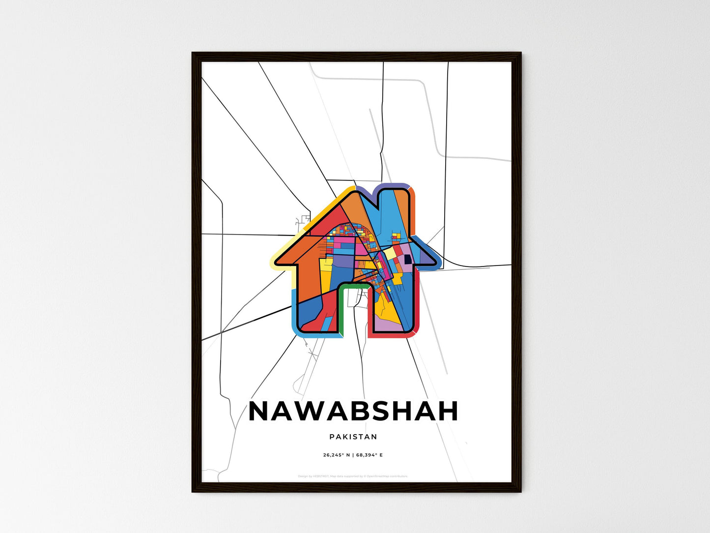 NAWABSHAH PAKISTAN minimal art map with a colorful icon. Where it all began, Couple map gift. Style 3