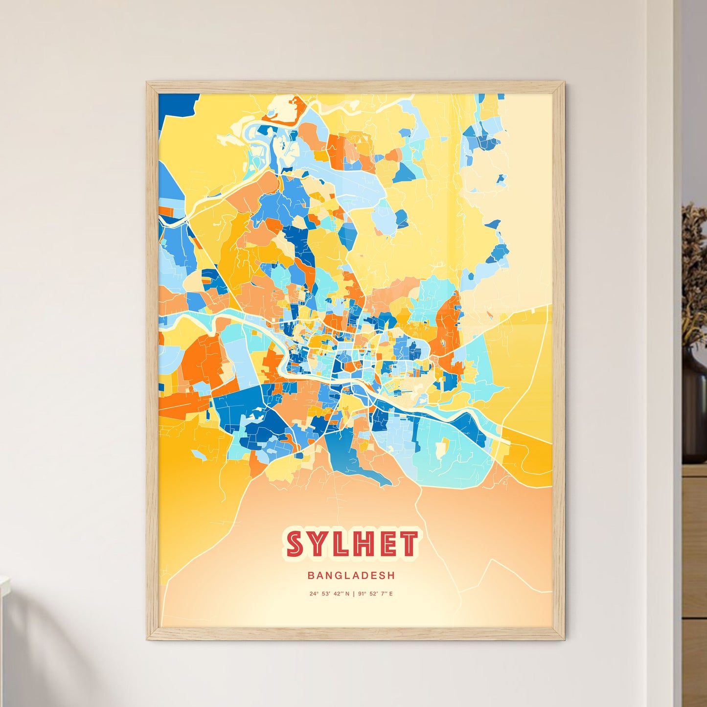 Colorful SYLHET BANGLADESH Fine Art Map Blue Orange