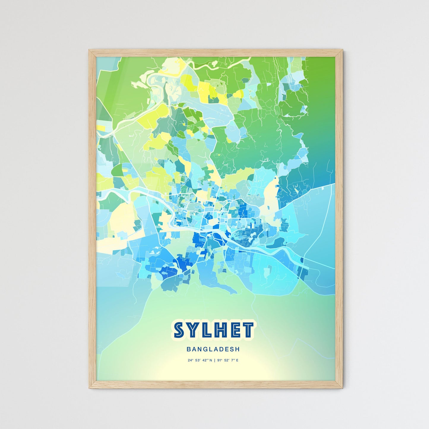 Colorful SYLHET BANGLADESH Fine Art Map Cool Blue